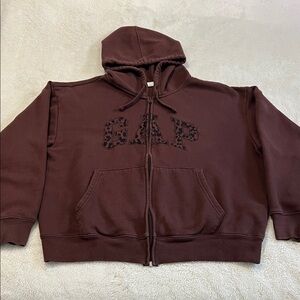 GAP Chocolate Brown Hoodie with Animal Print Logo